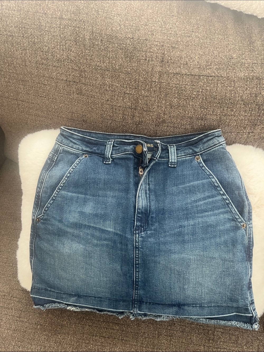 Michael Kors Light Wash Denim Skirt with Gold Logo